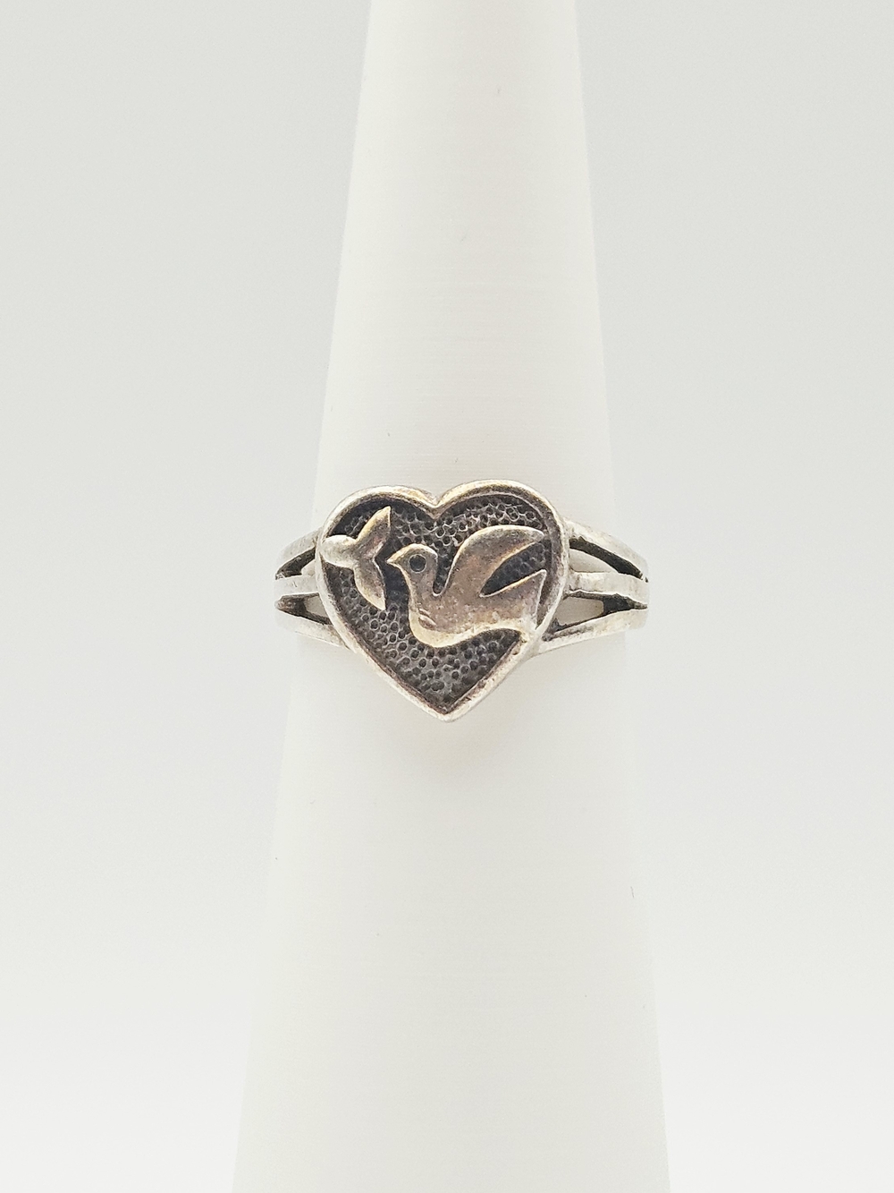 Heart Dove Leaf Sterling Silver Ring